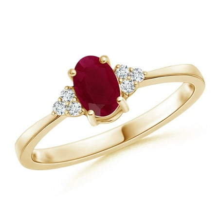 July Birthstone Ring - Solitaire Oval Ruby and Diamond Promise Ring in 14K Yellow Gold (6x4mm Ruby) - SR0231R-YG-A-6x4-6.5