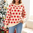 thumbnail image 2 of Smupbvky Cute Sweater Women Fruit Print Knit Tops Long Sleeve Casual Fall Crew Neck Pullover with Ribbed Trim (S, Beige), 2 of 9