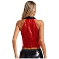 thumbnail image 3 of Alvivi Débardeur à Paillettes Scintillantes pour Femme, Col à Revers, Col en V, Sans Manches, Dos Nu, Boutons, Gilet, Rouge, P, 3 of 7