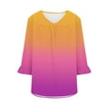 thumbnail image 3 of Tmtolofot Womens Solid Color Tops Casual V Neck Cotton T-Shirts Women's Ruffle Sleeves Pleated Top Female Loose Fitted Lightweight Ombre Tees Shirt,1_Watermelon Red,Large, 3 of 4