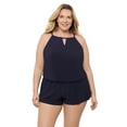 thumbnail image 2 of Aqua Green, Women's Plus Size Keyhole Blouson Romper, True Navy Blue, 2X, 2 of 4