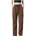 thumbnail image 2 of Qulqfy Women's Bronze Pants Parachute Petite Cargo Pants High Waisted Fall Travel Wide Leg Pants for Women, 2 of 7