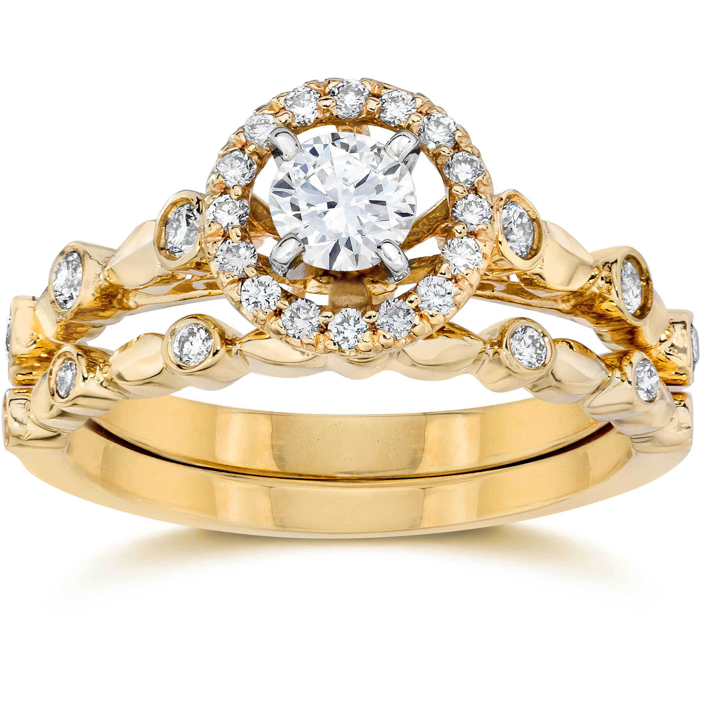 60ct Halo Diamond Engagement Wedding Ring Set 14k Yellow Gold 60ct Halo Diamond Engagement Wedding Ring Set 14k Yellow Gold