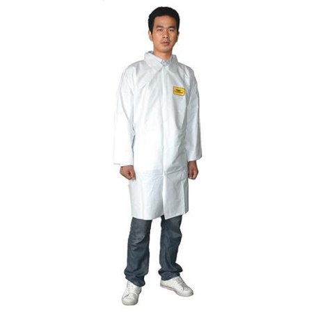 Condor 30C586 M White Microporous Polyethylene Film Laminated to a Disposable Lab Coat