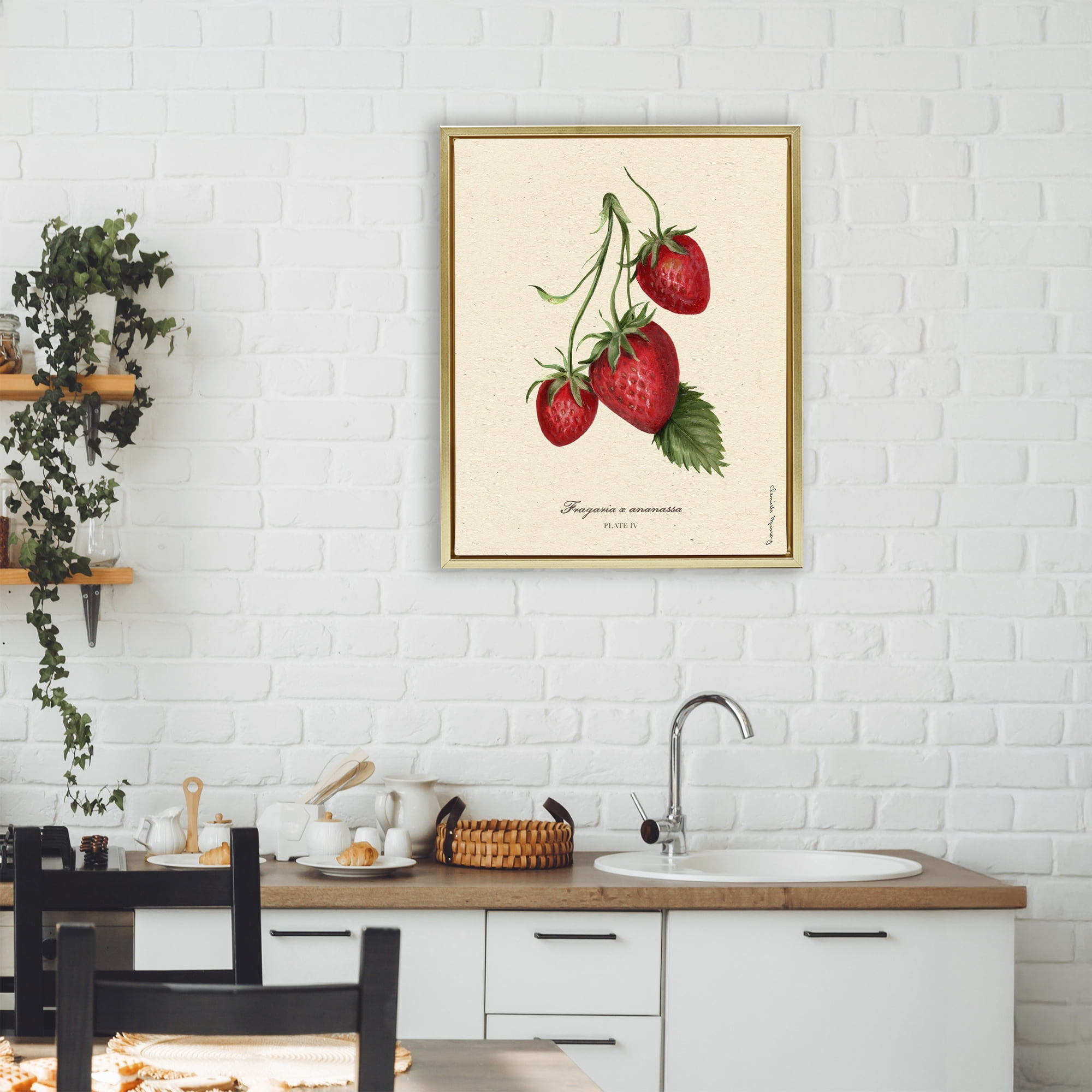 Stupell Industries Strawberry Fruit Portrait Gold Framed Floater Canvas Wall Art, design by Danielle Murray