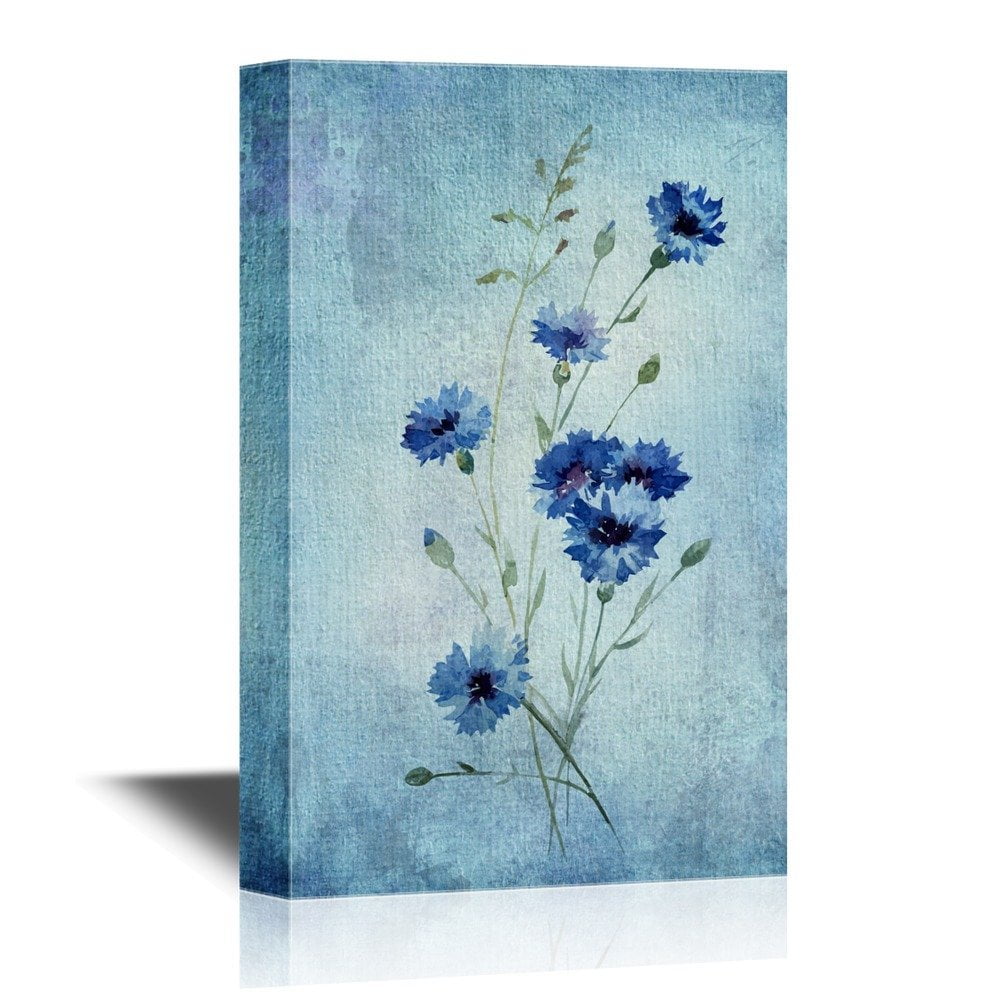 wall26 Canvas Wall Art Beautiful Vectorn Pattern with Blue Flowers Gallery Wrap Modern Home