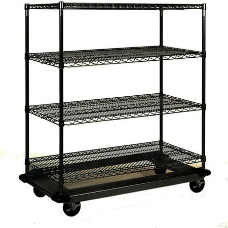 

24 Deep x 60 Wide x 80 High 4 Tier Dolly Base Black Wire Shelf Truck