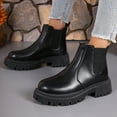 thumbnail image 3 of Rokment Womens Fall Winter Platform Chelsea Boots Black White Leather Chunky Heel Slip on Ankle Booties, 3 of 6