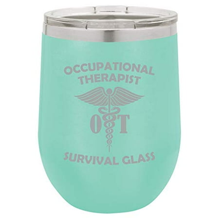 

12 oz Double Wall Vacuum Insulated Stainless Steel Stemless Wine Tumbler Glass Coffee Travel Mug With Lid Occupational Therapist OT Survival Glass Funny (Teal)