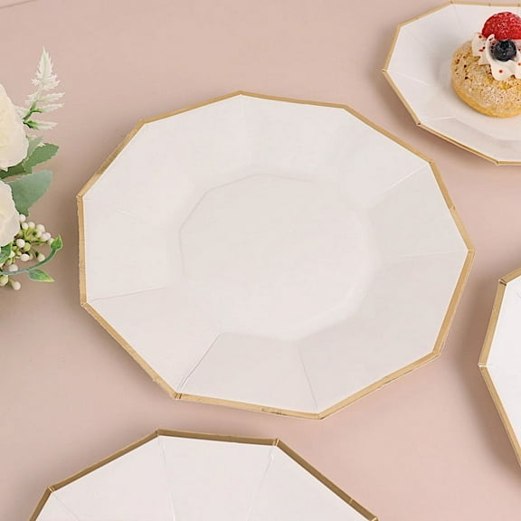 BalsaCircle 25 White 9" Disposable Paper Salad Plates Gold Trim Tableware Decorations