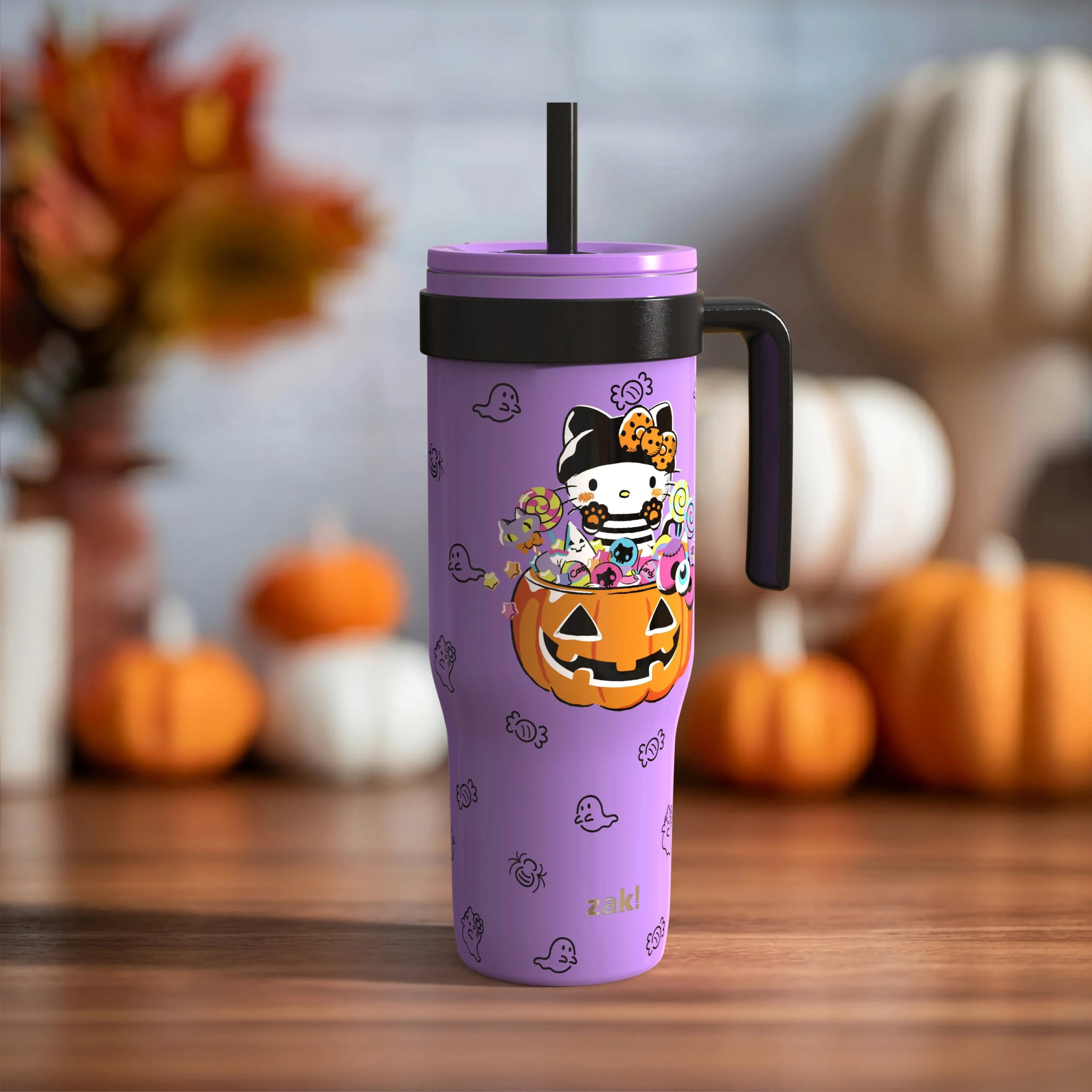 Zak Designs 30oz SS Straw Tumbler with a Handle, Light Purple Hello Kitty