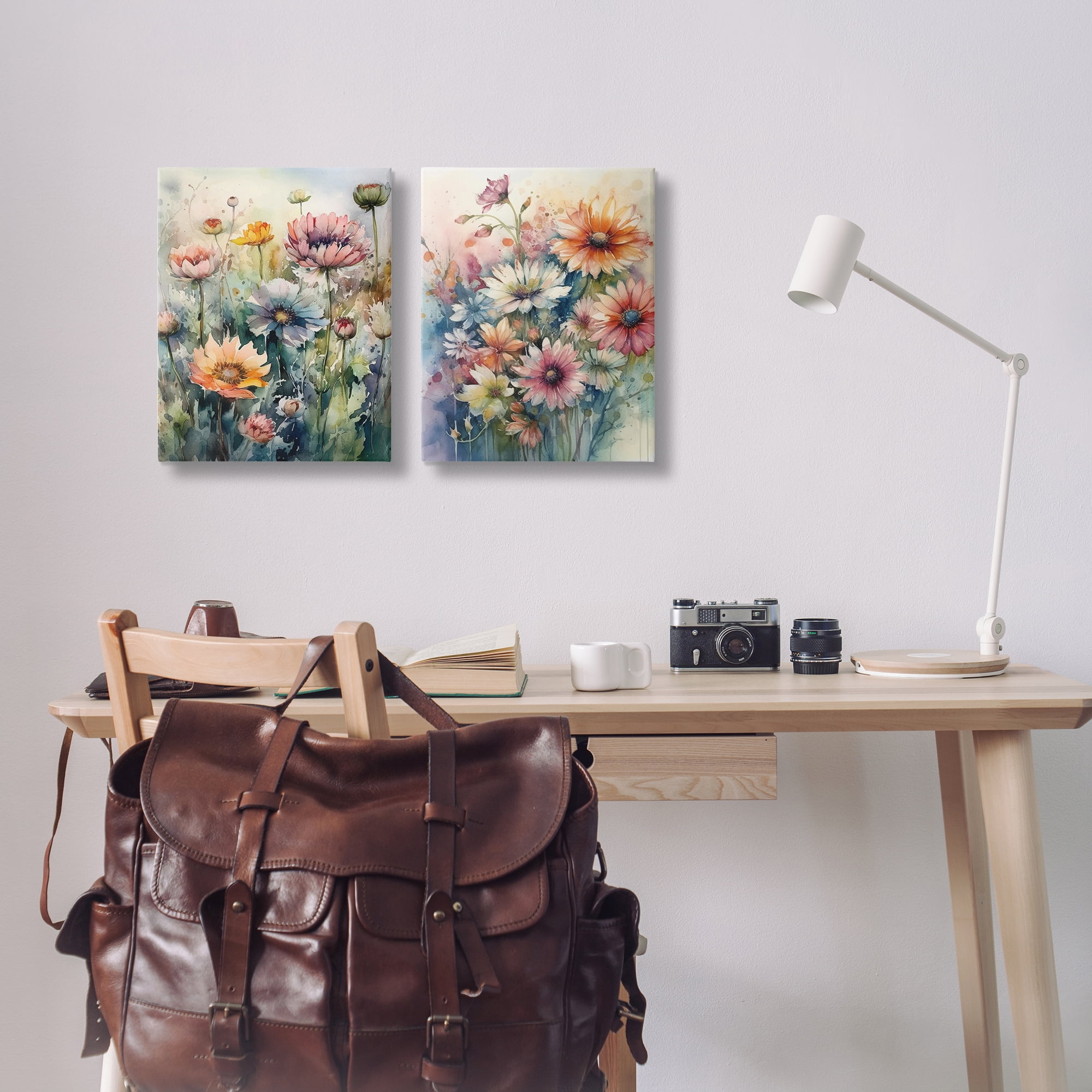Stupell Industries Watercolor Daisy Field Flowers Plants & Flowers Painting Wrapped Canvas Art Print Wall Art, 16 x 20, Set of 2