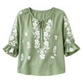 thumbnail image 4 of DHFJKG Boho Tops For Women V Neck Lace Up Floral Printed Half Sleeve T Shirts Summer Beach Vacation Clothes, 4 of 4