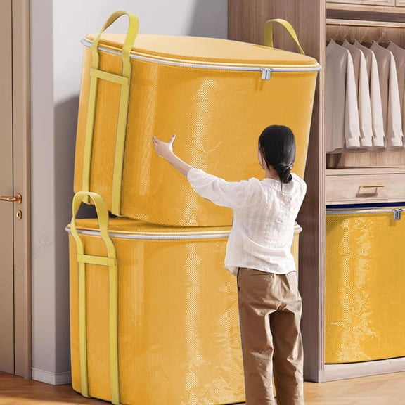 2400L Storage Bags for Clothes,Moving Bags Heavy Duty Extra Large with Reinforced Handle,Large Capacity for Clothes, Quilts, Bedding, Waterproof, Collapsible, Double Zipper, Yellow