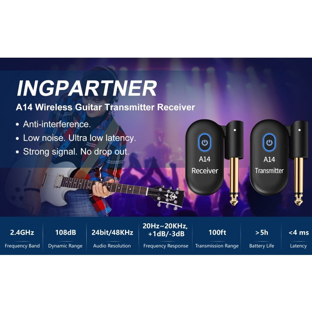 2.4GHz Guitar Wireless System 2 Transmitter 1 Receiver for Electric Guitar Bass