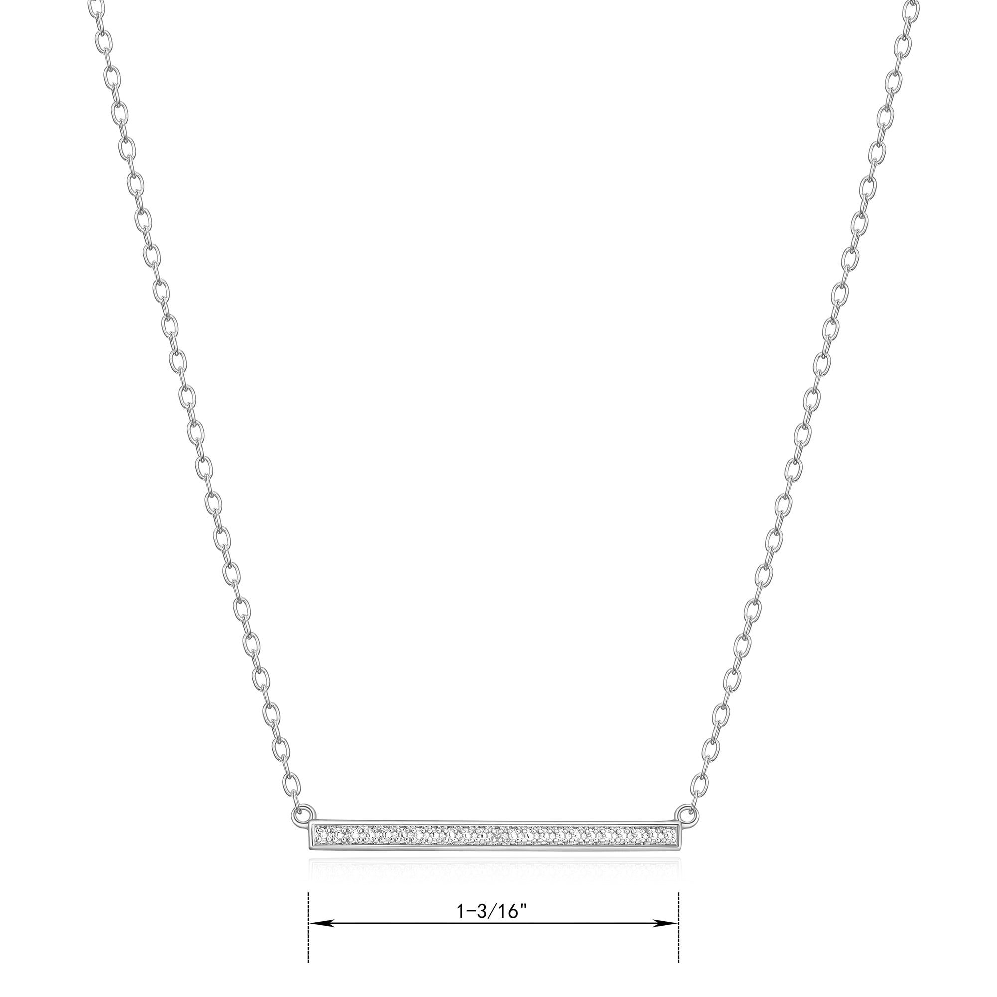 Forever Facets Fine Silver Plated Silver Tone Classic Bar Diamond Accent Necklace, 18"