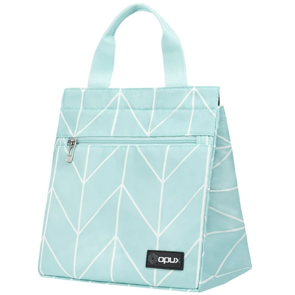 OPUX Lunch Bag for Women, Insulated Lunch Box Tote for Girls Work School Men Kids Office, Thermal Soft Small Lunch Cooler Bag for Picnic Travel with Pocket, Fits 12 Cans - Chevron Teal