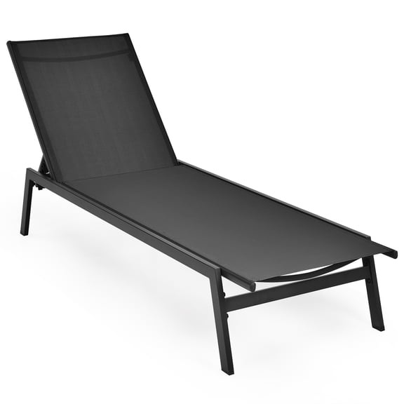 Patiojoy Patio Chaise Lounger with 6-Postion Adjustable Backrest and Breathable Fabric Black