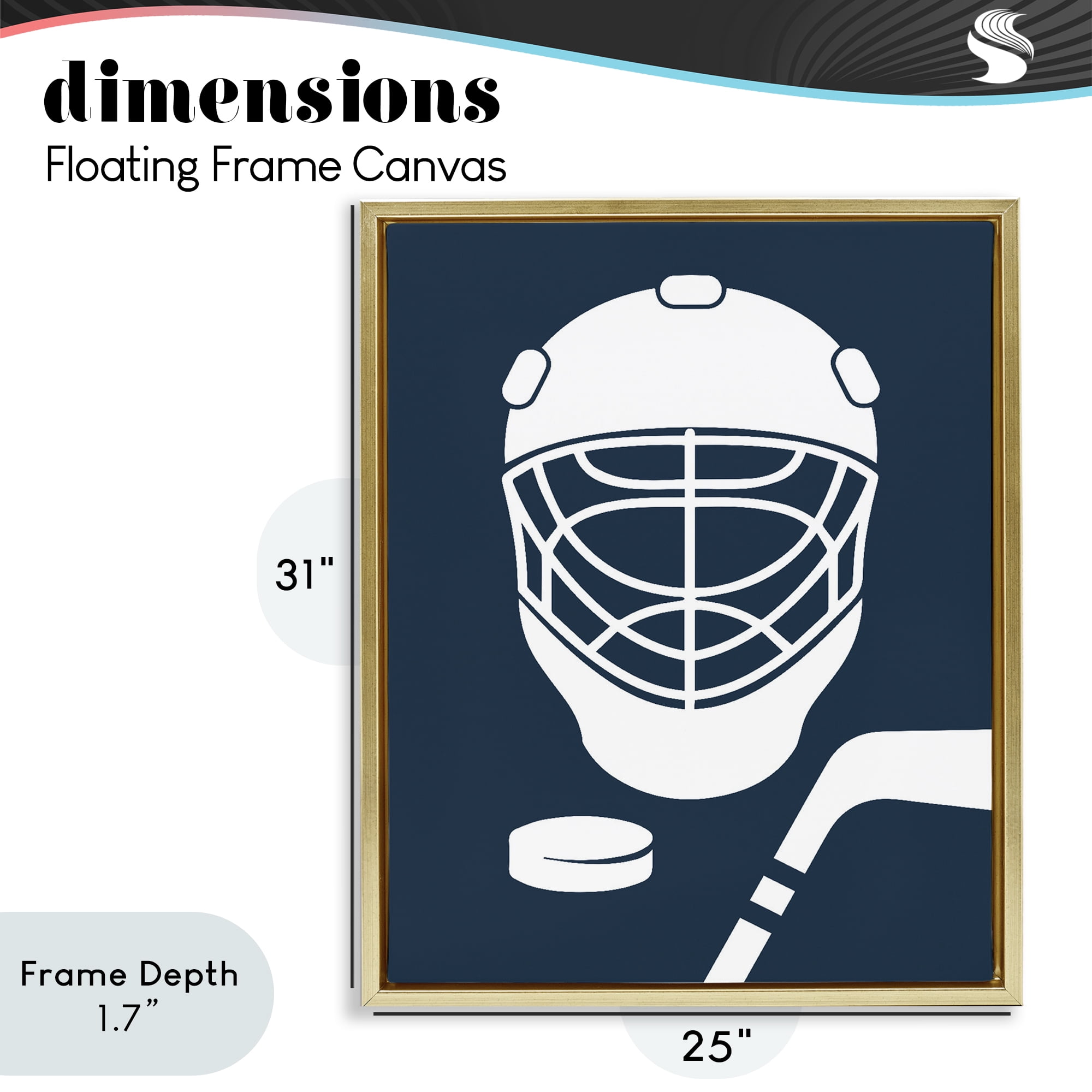 Stupell Industries Hockey Mask Blue & White Gold Framed Floater Canvas Wall Art, design by Melody Hogan