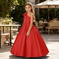thumbnail image 5 of ITSAME Girls Formal Maxi Dress Bow One Shoulder Waist-Cinching Princess Pageant Wedding Party Ball Gown Red Size 10, 5 of 6