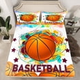 thumbnail image 2 of Feelyou Watercolor Basketball Child Full Size Sheets, Cartoon Stars Graffiti Bed Sheets, Est Sleep Sports Sheet Sets, Lightweight Room Decor, 4-Piece, 2 of 7