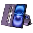 thumbnail image 2 of Compatible WIth iPhone 16 Wallet Case,Magnetic Closure,Flip Folding Kickstand,With Card Slots,[RFID Blocking],With Shoulder Strap&Lanyard,PU Leather+TPU Shockproof Anti-fall Phone Case,Purple, 2 of 9