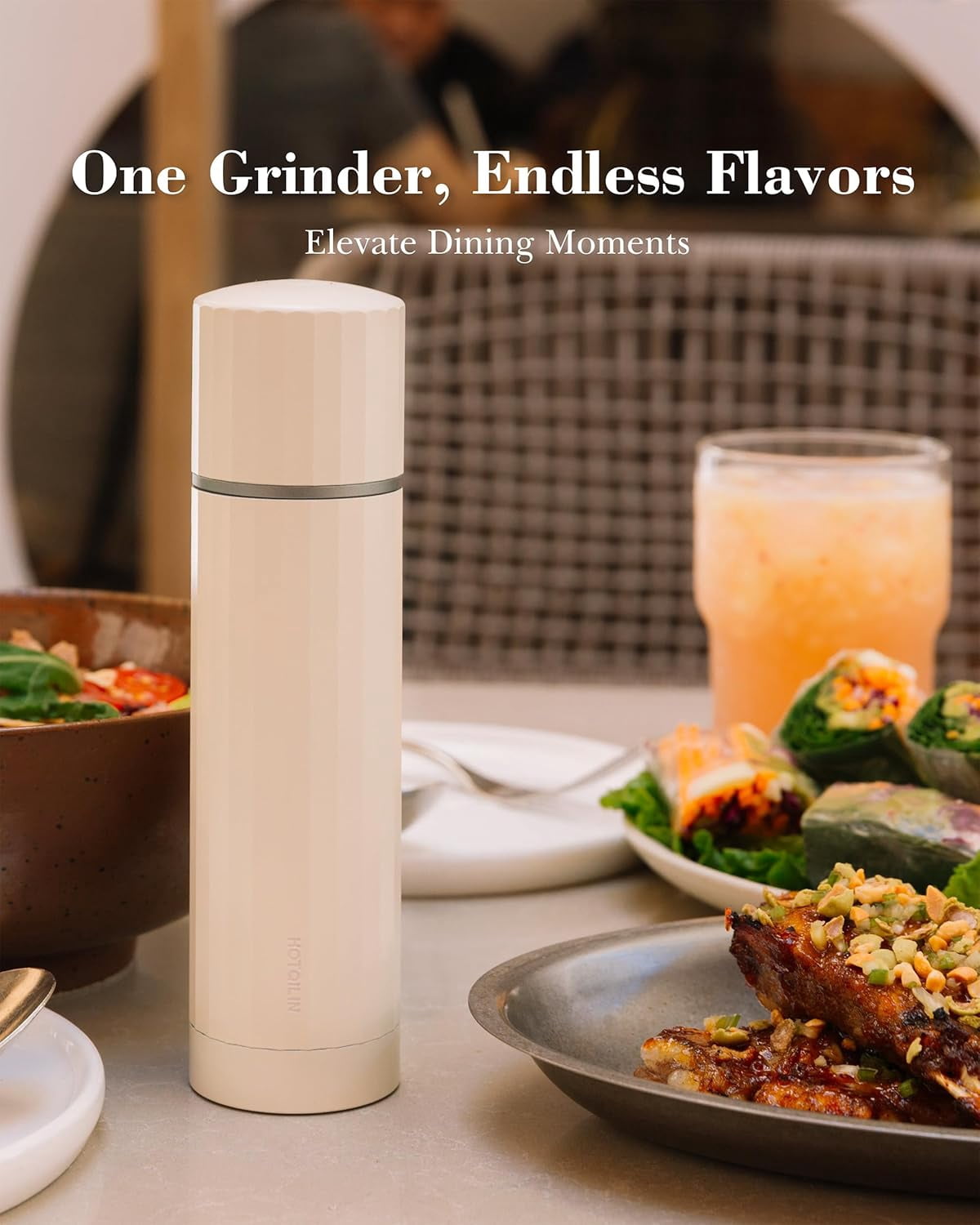 Salt Grinder Refillable – Manual Salt and Pepper Grinder with Titanium Alloy Core, 60+ Adjustable Settings | High Output, Easy to Clean, Durable Aluminum Body