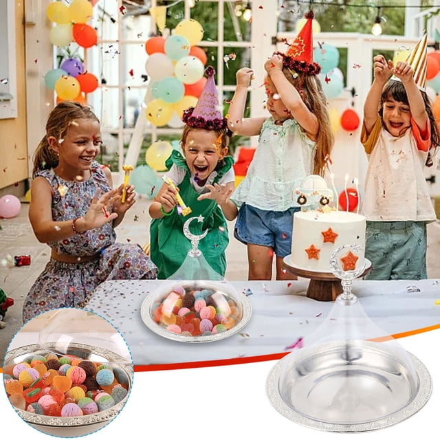 Fiudx Ofertas flash del día Bandeja de Ramadán Bandeja dorada con cúpula acrílica Bandeja decorativa para suministro de dulces