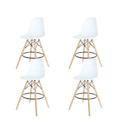 Set 4 Pisos Taburete De Bar 70 Cm Eames Respaldo Blanco