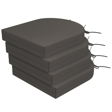 Unikome 4-Piece Solid Waterproof Outdoor Patio Seat Cushion 17-Inch x 16-Inch Rounded Square  Dark Grey
