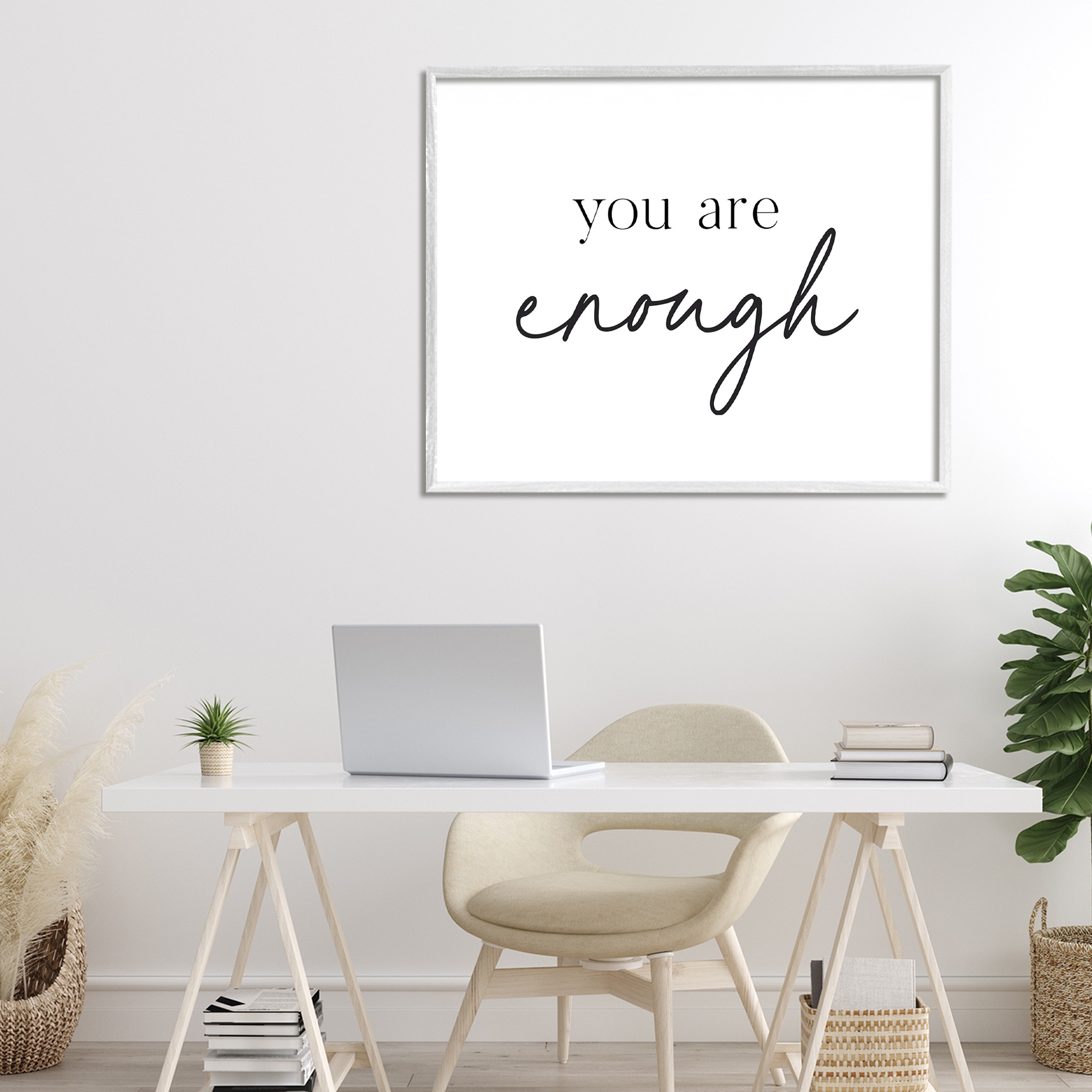 You Are Enough Sentiment White Framed Giclee Art, design by Lettered and Lined