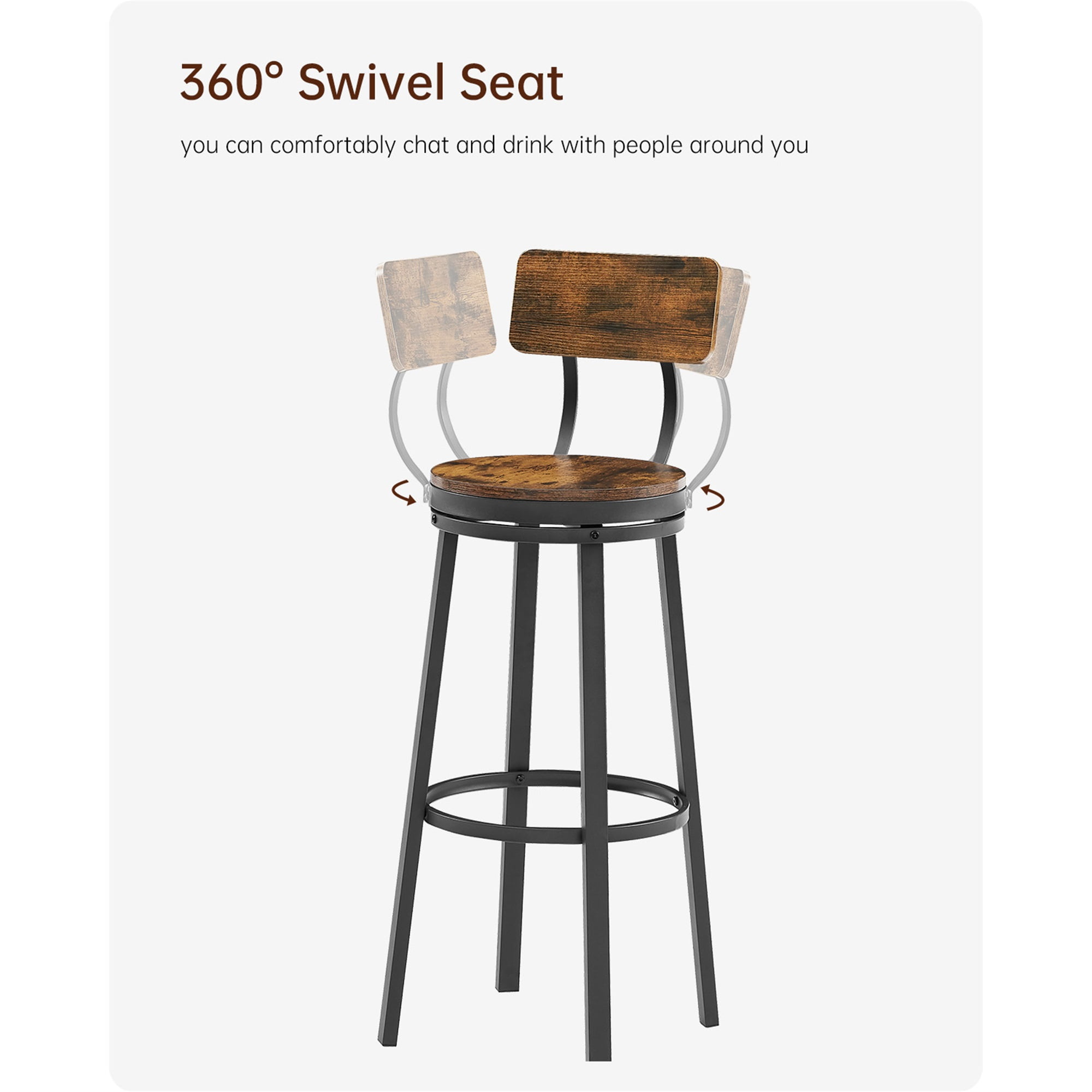 YYAo Oval Swivel Set of 2 Bar Stool, Metal Frame Armless Stool with Back for Living Room, Bar, Rustic Brown YYAo Oval Swivel Set of 2 Bar Stool, Metal Frame Armless Stool with Back for Living Room, Bar, Rustic Brown