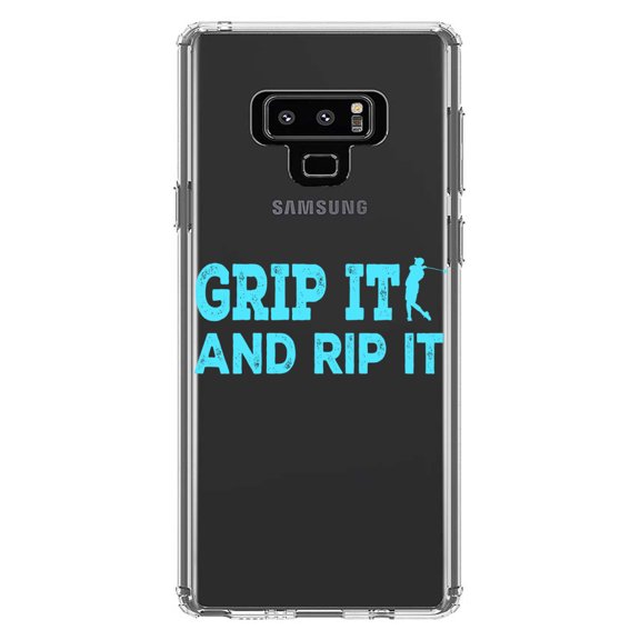 DistinctInk Clear Shockproof Hybrid Case for Samsung Galaxy Note 9 - TPU Bumper Acrylic Back Tempered Glass Screen Protector - Golf Grip It And Rip It