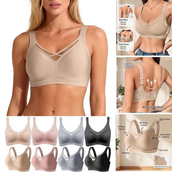 Mceream Jelly Bras for Women Plus Size Push up Seamless Wireless Supportive Tshirt Bra Full Coverage Sports Bras High Support No Underwire Everyday Bras Beige XXXL