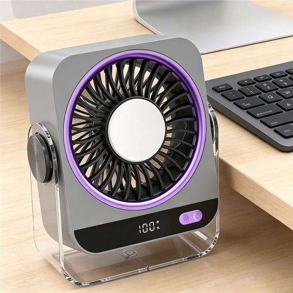 YiJuHui Rechargeable USB Desk Fan with Ice Cooling Function 5 Speeds Quiet Portable Fan Digital Display High Airflow 180° Tilt Small Fan for Bedroom Office Travel Camping RV