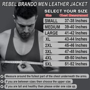 Men Motorcycle Brando Leather Jacket Distressed Zip Up Side Lacing Motorbike Jackets Black-42