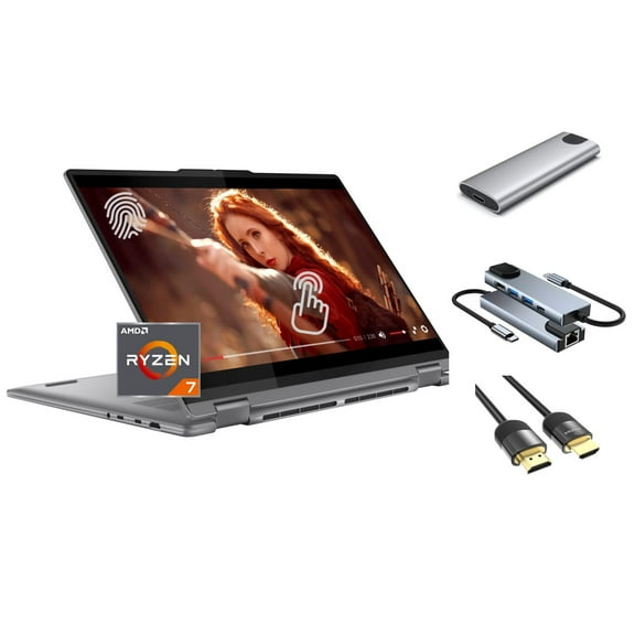 Lenovo Yoga 7 2-in-1 16" 2K Touchscreen Laptop, AMD Ryzen 7 8840HS AI CPU (beats Ultra 7-150U), 16GB RAM, 512GB SSD 256GB Portable SSD, Backlit, Keypad, 3-in-1 External Storage Bundle, Win 11