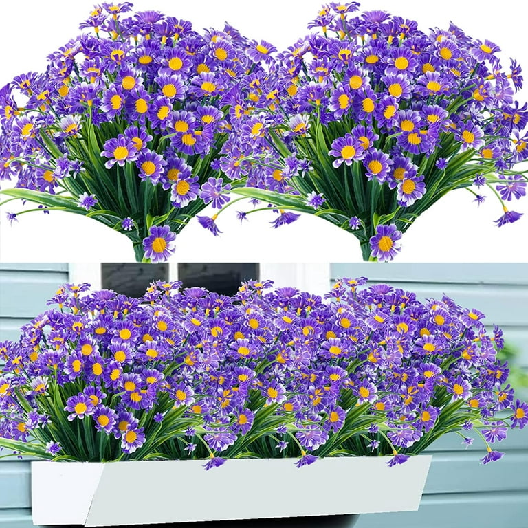 FADTOP Artificial Wild Flowers Daisy Fake Daisies Greenery Plants Plastic Shrubs UV Resistant Bushes 6 Bundles for Indoor Outdoor Home Decoration