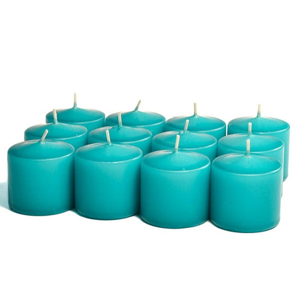Unscented Mediterranean Blue Votives 15 Hour Votive Candles Pack 12 per box 1.5 in. diameter x