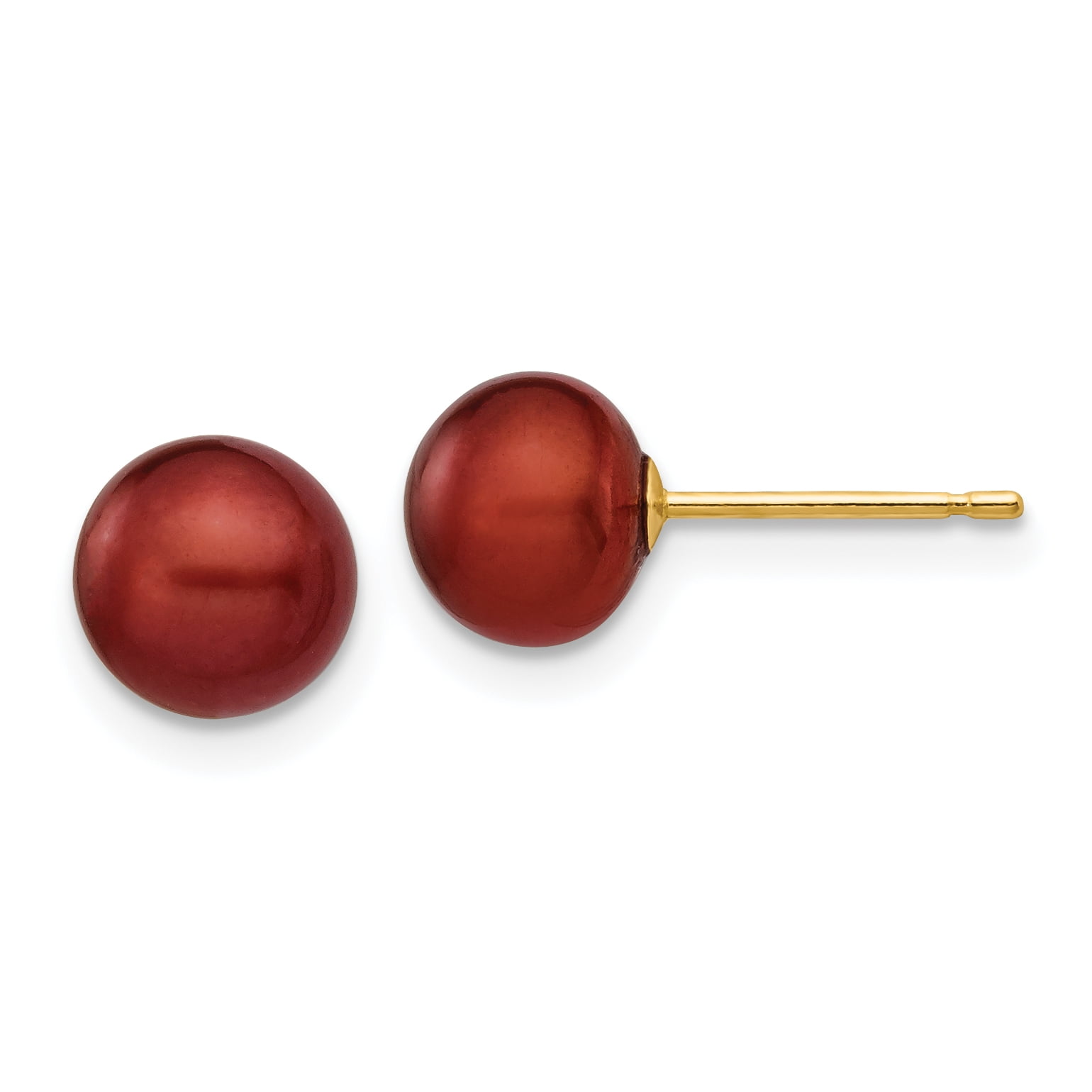 Solid 14k Yellow Gold 6-7mm Coffee Button FW Cultured Pearl Stud Earrings