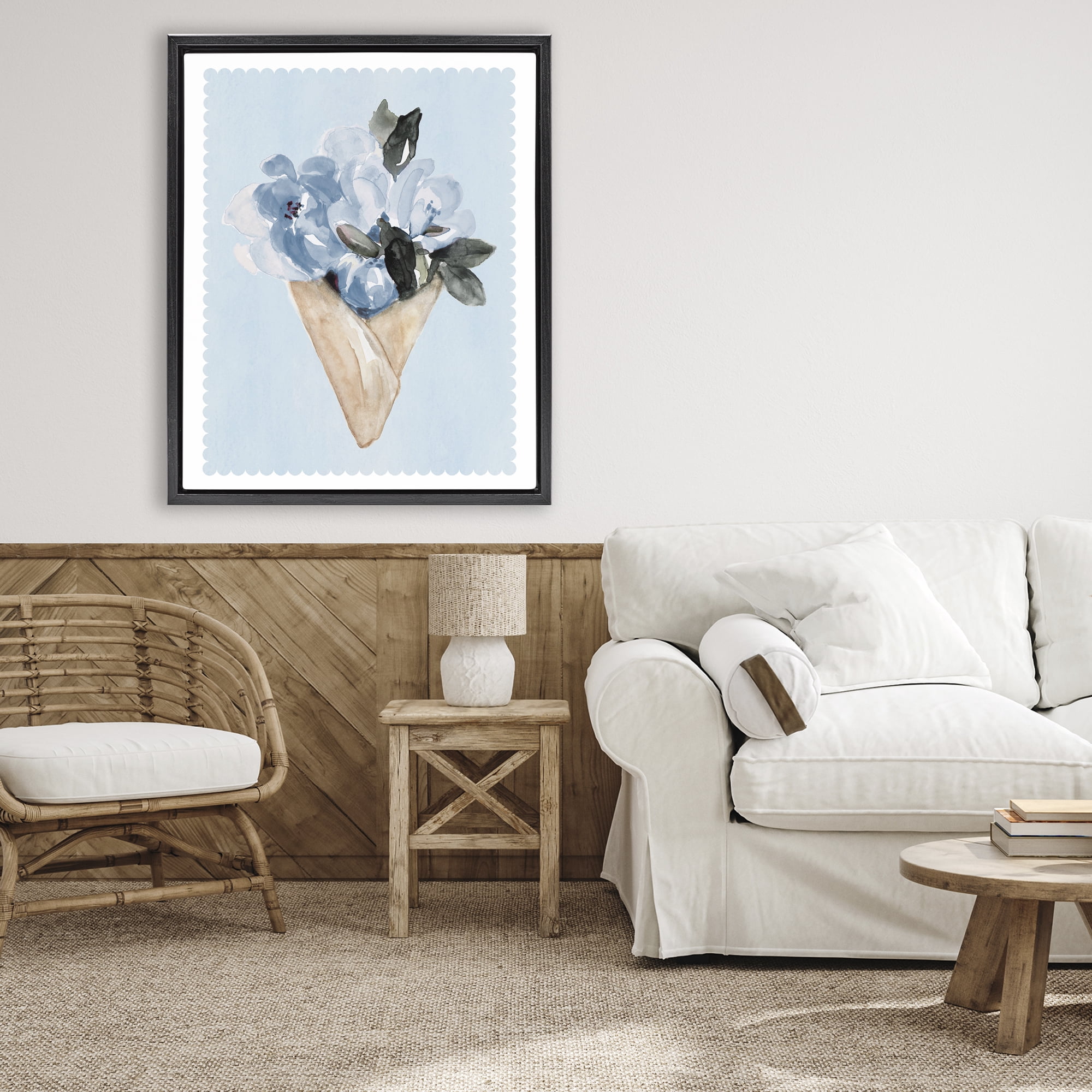 Stupell Industries Blue Flower Gift Bouquet Black Framed Floater Canvas Wall Art, design by Elizabeth Medley