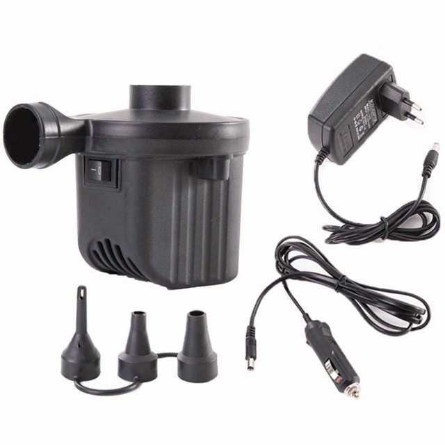 Electric Air Pump, 2 in 1 Inflatable Mattress Inflator Deflator, Inflator with 3 Nozzles, for Inflatable Pool, Bed Mattress, Camping, Vacuum Bag (Power Supply + Cigarette Lighter Plug)