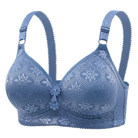 Gnurob Women s No Underwire Bra Padded Push Up Bralettes Embroidered Lace Bralette Full Support Bras Hide Back Fat lingerie Comfort Breathable Underwear Clearance Saving Blue 4X-Large