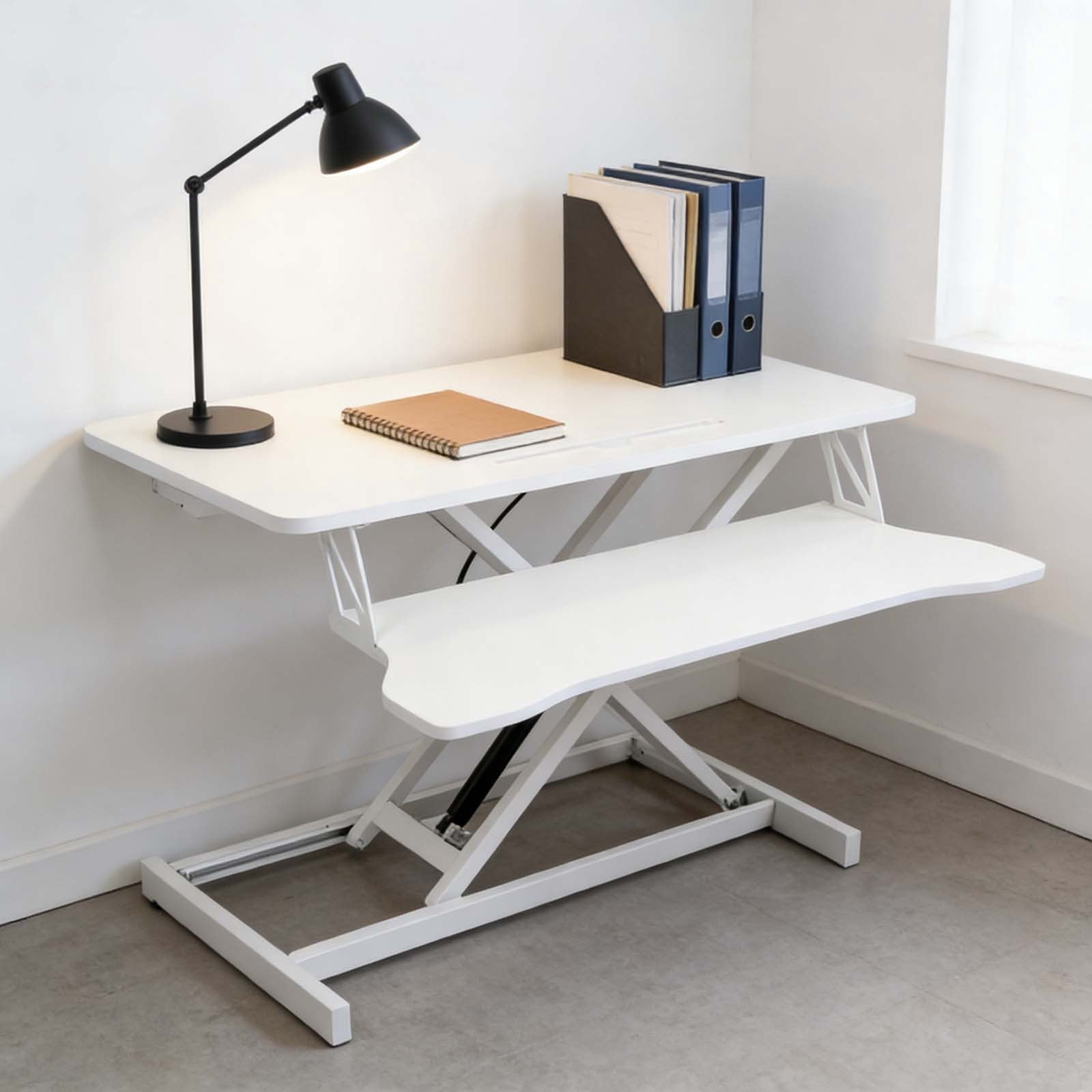 Dual Monitor & Laptop Stand Up Desk, 17" Wide Height Adjustable Computer Desk | Sit Stand Table Converter & Ergonomic Home Office Workstation
