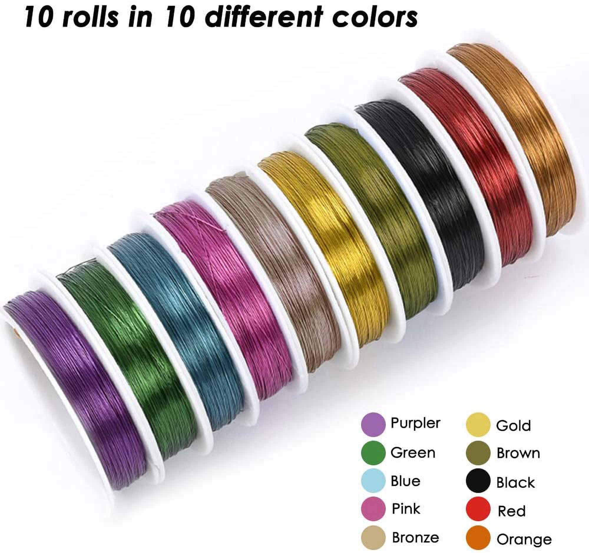10 Pack Jewelry Beading Wire with Cutting Pliers, DaKuan Craft Wire Jewelry Beading Wire Tarnish Resistant Copper Wire for Jewelry Making (26 Gauge)