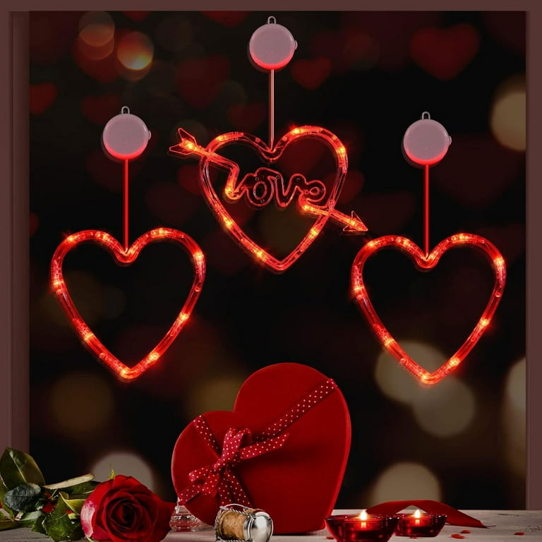 SNNROO Valentines Day Decor, 3 Pack Red Heart-Shaped Love Window