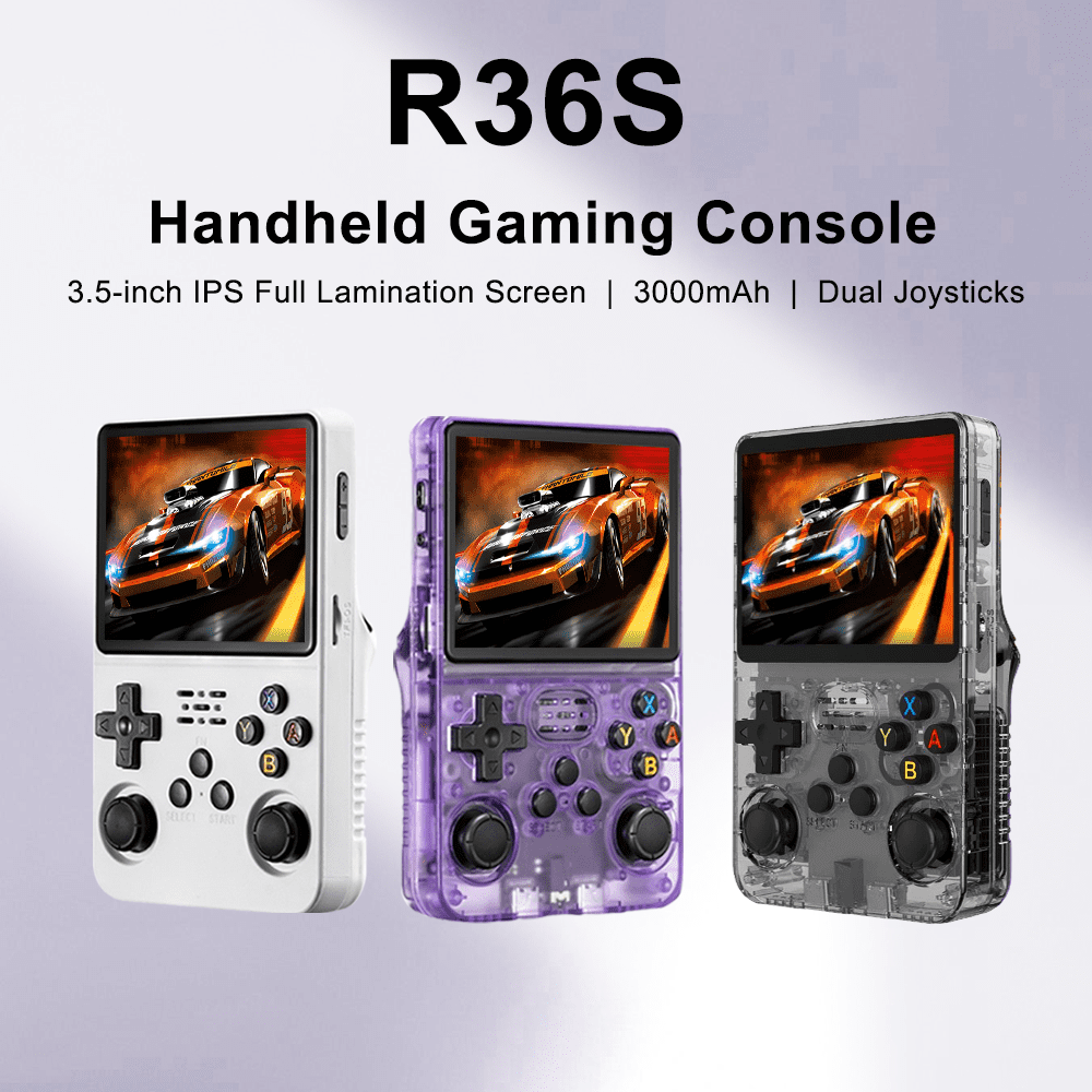 Endless Retro Fun: Purple R36S 128G Open Source Handheld with Large Screen, Big Memory & Big Battery