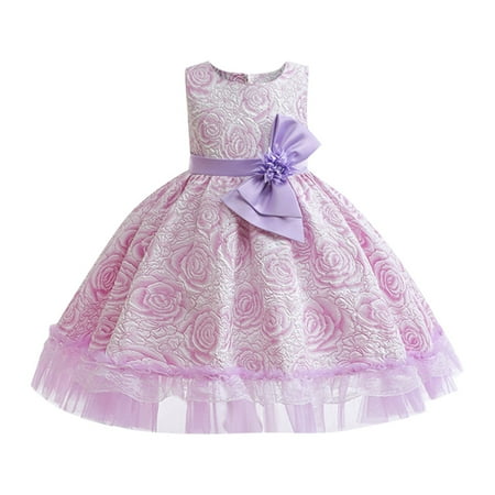 

WUDATI Summer Holiday dress Toddler Kids Girls Sleeveless Floral Mesh Tutu Princess Dress Prom Party Dress O Neck Tulle Bow Mini Dress 3 To 10 Years Performance dress perfectly comfortable