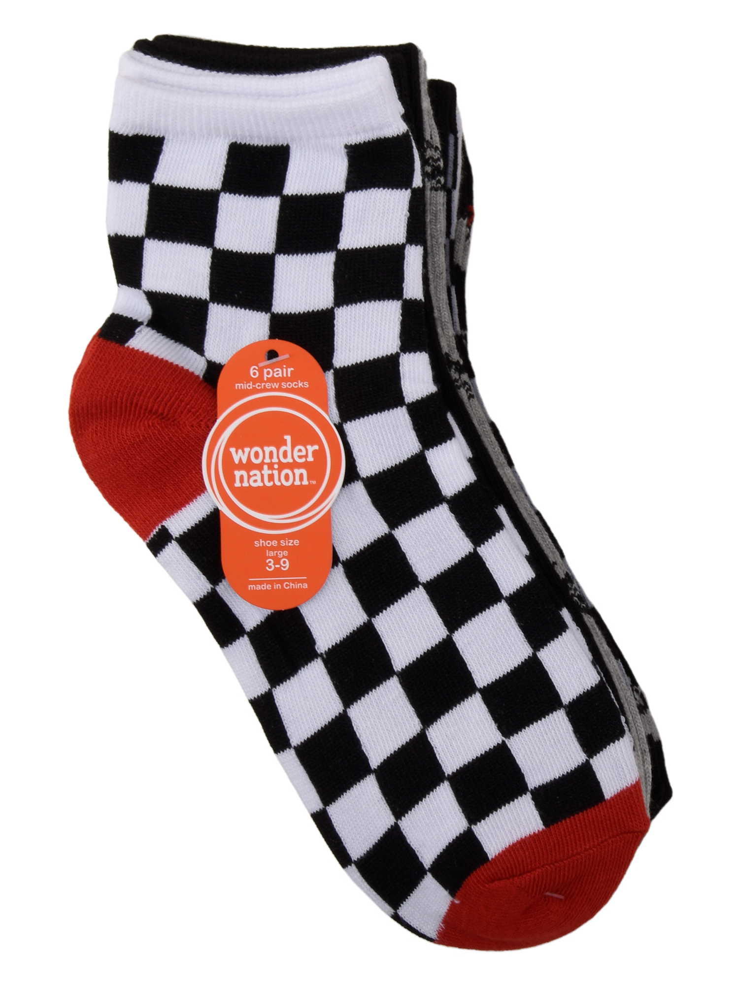 Wonder Nation Mid Crew Graphic Socks, 6-Pack Boys Shoe Size S (4-8.5) - L (3-9)