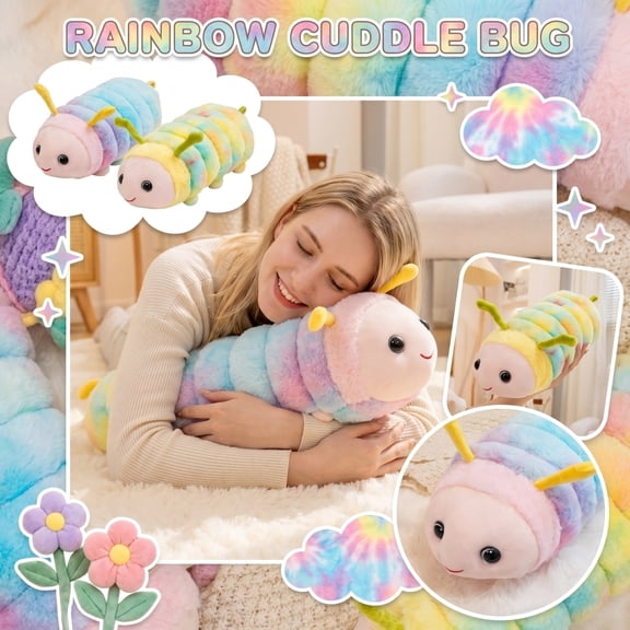 Soft Tie Dye Caterpillar Plush Toy Creative Stuffed Animal Pillow for Birthday Party Favors and Home Decor Cozy Companion for Friends, Blue, 12 Inch